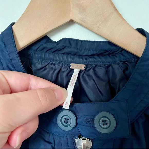 Free People Midnight Satin Bomber Jacket Navy Blue Medium - Picture 8 of 12